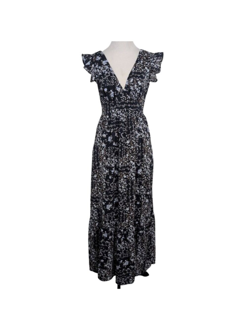 Francescas Ditsy Floral Rayella Maxi Dress Womens Size Small Flutter Sleeve NEW